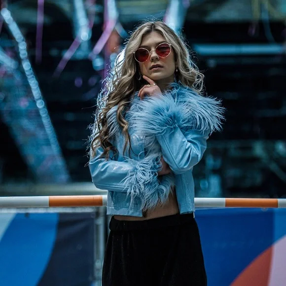 Vintage Faux Fur Trim Jacket Baby Blue - Picture 7 of 7